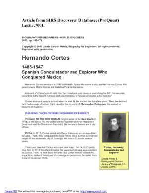 Hernando Cortes 1485-1547 Spanish Conquistador and Explorer Who Conquered Mexico
