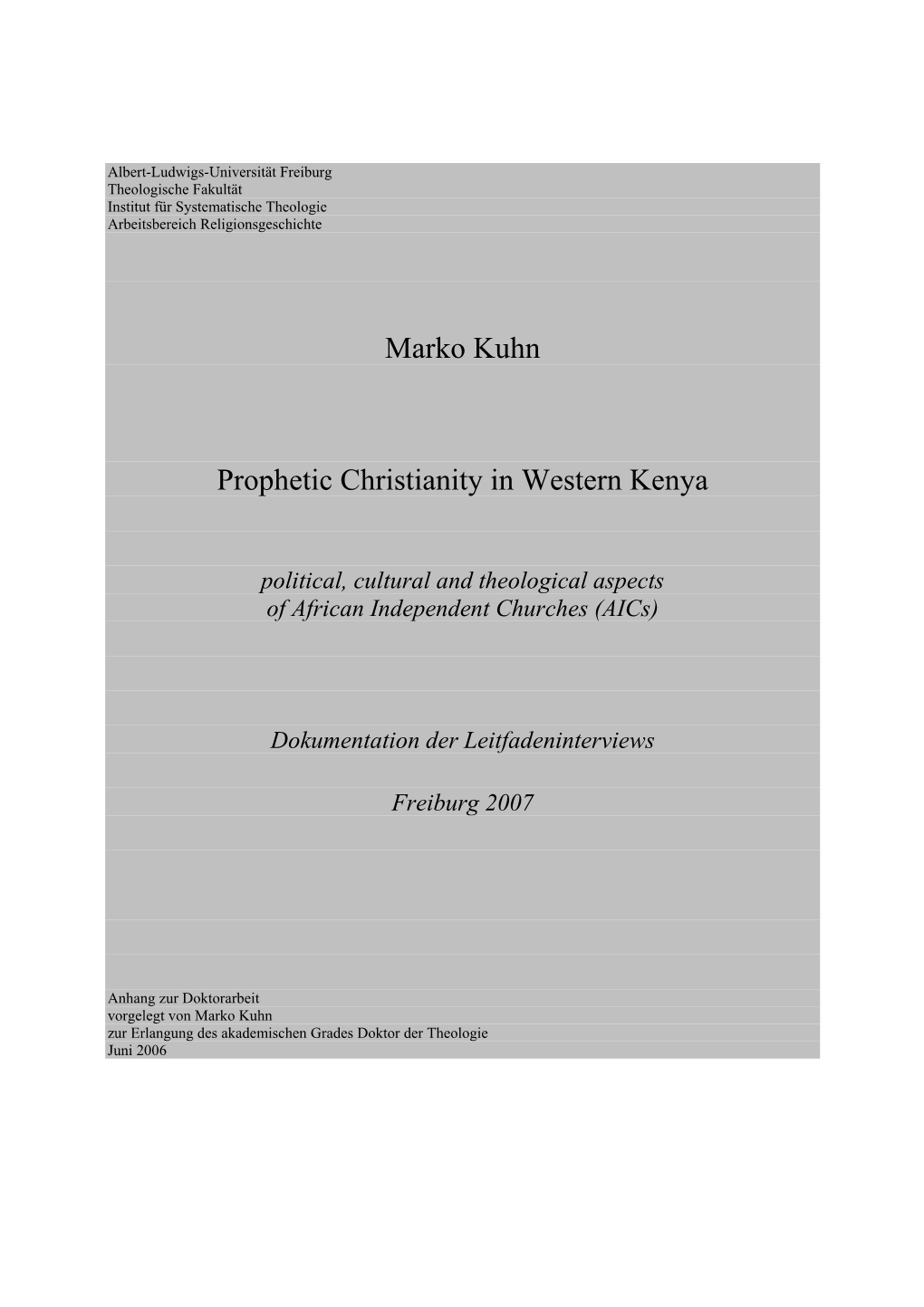 Marko Kuhn Prophetic Christianity in Western Kenya