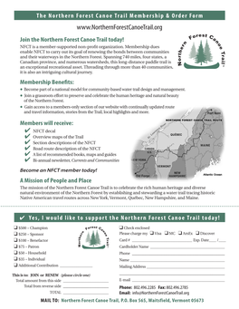 The Northern Forest Canoe Trail Membership & Order Form