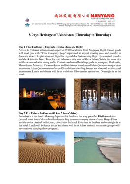 8 Days Heritage of Uzbekistan (Thursday to Thursday)