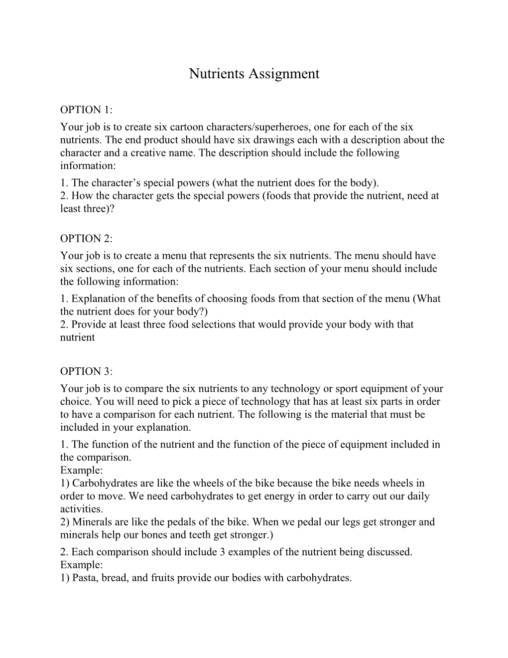 Nutrients Assignment