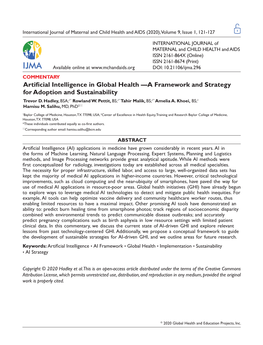 Artificial Intelligence in Global Health—A Framework and Strategy For
