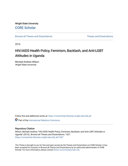 HIV/AIDS Health Policy, Feminism, Backlash, and Anti-LGBT Attitudes in Uganda