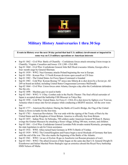 Military History Anniversaries 0901 Thru 0930