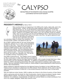 Calypso Newsletter of the Dorodorothythy King Young Chapter California Native Plant Society