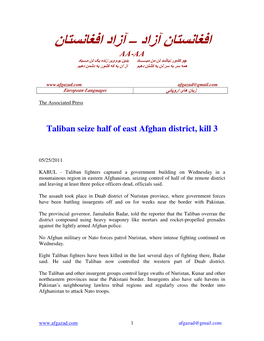 Taliban Seize Half of East Afghan District, Kill 3