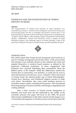 Ari Ariel FOODWAYS and the ETHNICIZATION of YEMENI