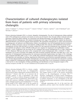 Characterization of Cultured Cholangiocytes Isolated from Livers