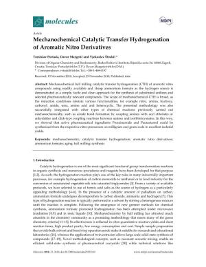 Mechanochemical Catalytic Transfer Hydrogenation of Aromatic Nitro Derivatives