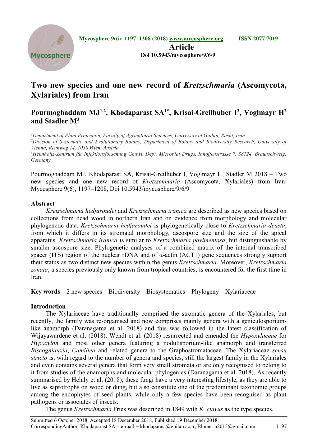 Two New Species and One New Record of Kretzschmaria (Ascomycota, Xylariales) from Iran