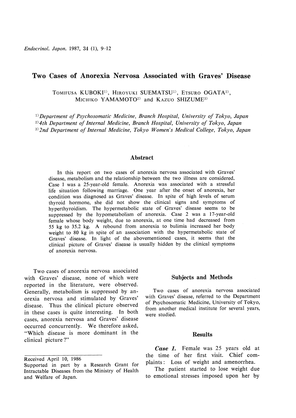 Two Cases of Anorexia Nervosa Associated with Graves' Disease