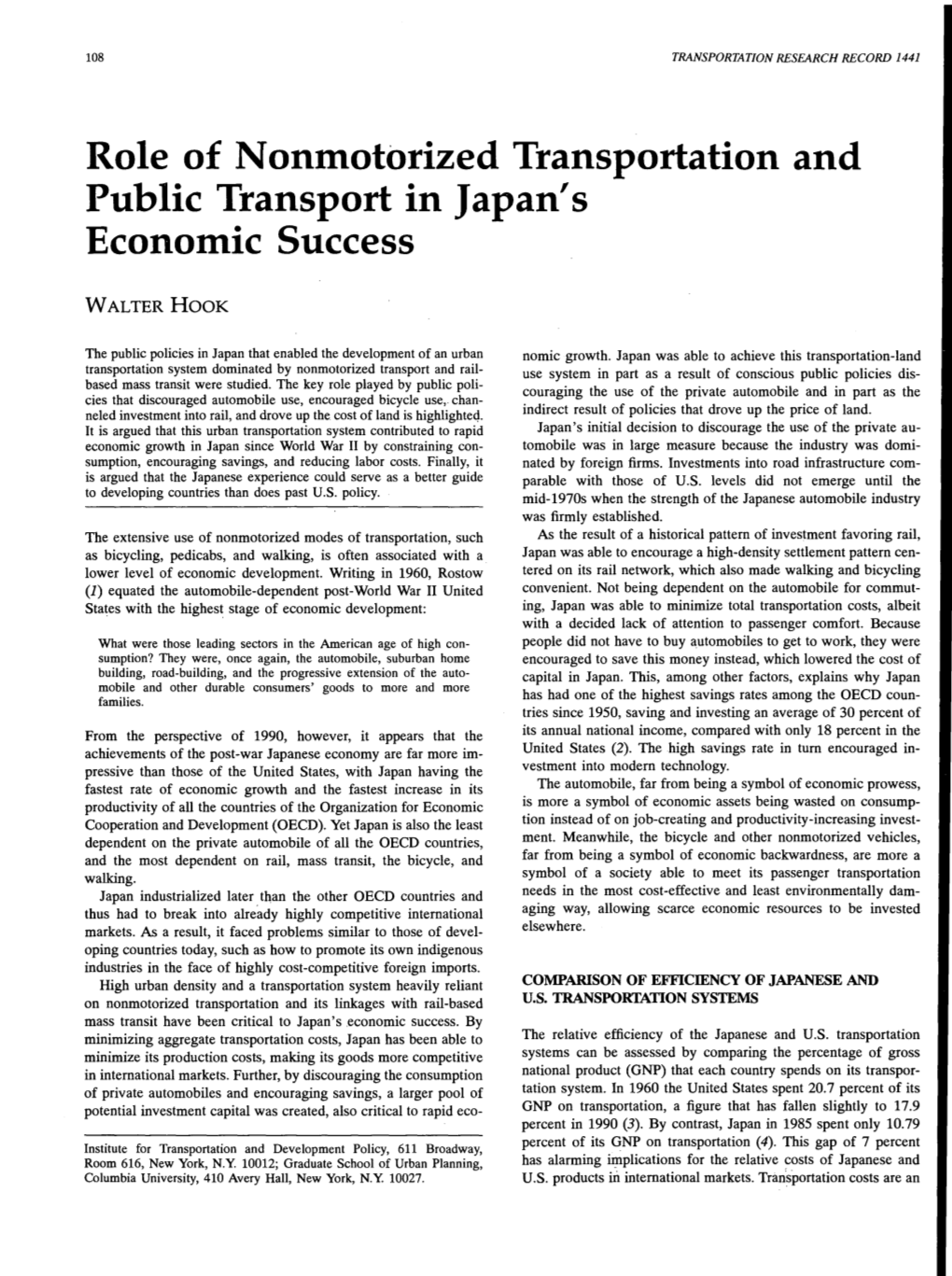 Transportation Research Record No. 1441, Nonmotorized Transportation
