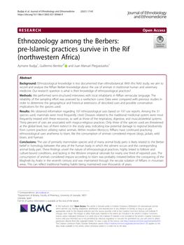 Ethnozoology Among the Berbers: Pre-Islamic Practices Survive in the Rif (Northwestern Africa) Aymane Budjaj1, Guillermo Benítez2* and Juan Manuel Pleguezuelos1