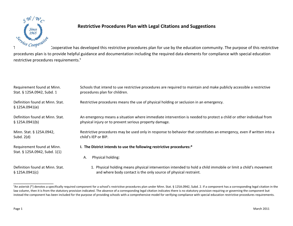 Restrictive Procedures Plan with Legal Citations and Suggestions