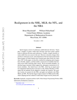 Realignment in the NHL, MLB, the NFL, and the NBA Arxiv:1302.4735