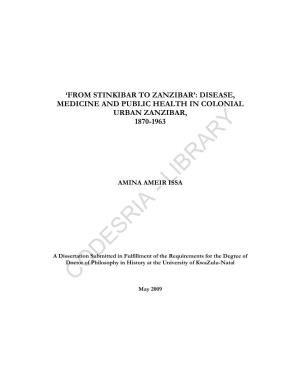 From Stinkibar to Zanzibar’: Disease, Medicine and Public Health in Colonial Urban Zanzibar, 1870-1963