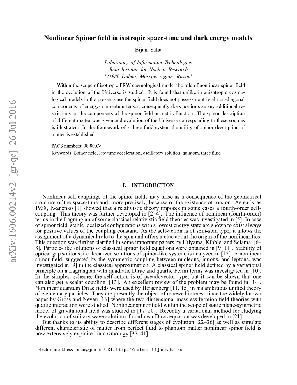 Nonlinear Spinor Field in Isotropic Space-Time and Dark Energy Models