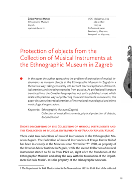Protection of Objects from the Collection of Musical Instruments at the Ethnographic Museum in Zagreb