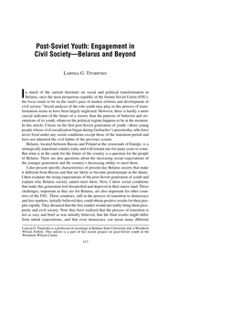 Post-Soviet Youth: Engagement in Civil Society—Belarus and Beyond
