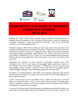Boxing History to Be Forged at "Ironbound Throwdown" in Newark Sept 8, 2012