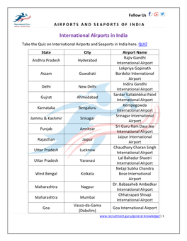 International Airports in India Take the Quiz on International Airports and Seaports in India Here