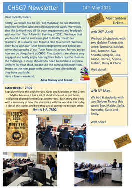CHSG7 Newsletter 14Th May 2021