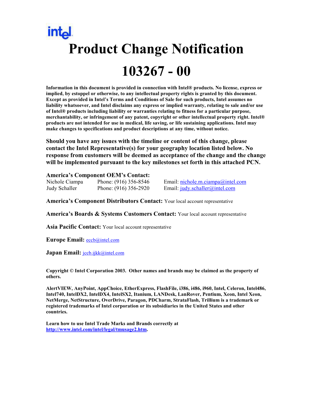 Product Change Notification 103267