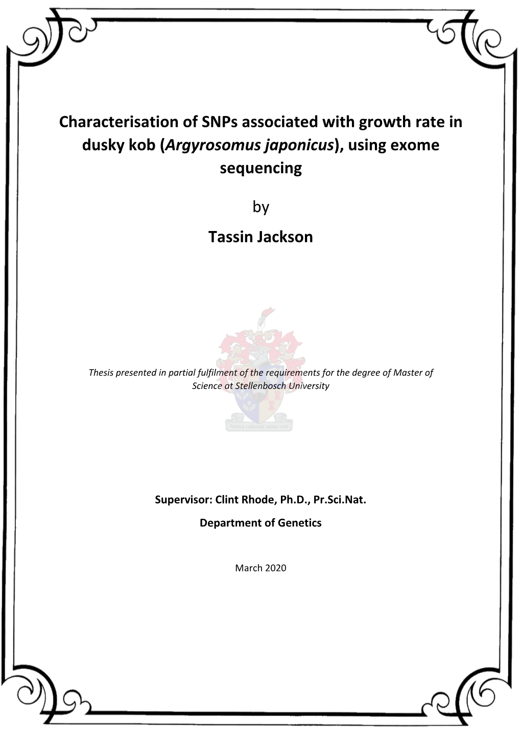 Characterisation of Snps Associated with Growth Rate in Dusky Kob (Argyrosomus Japonicus), Using Exome Sequencing