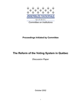 The Reform of the Voting System in Québec