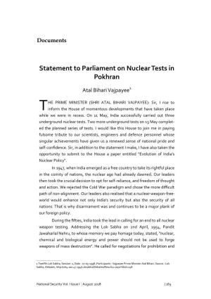 Statement to Parliament on Nuclear Tests in Pokhran:Prime Minister