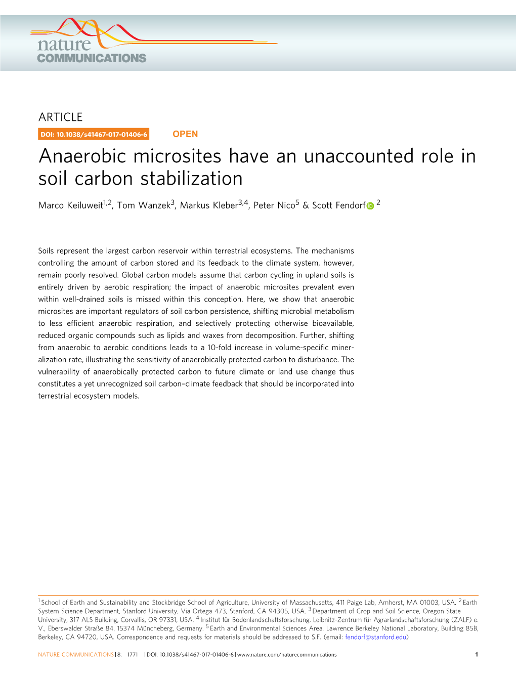 Anaerobic Microsites Have an Unaccounted Role in Soil Carbon Stabilization