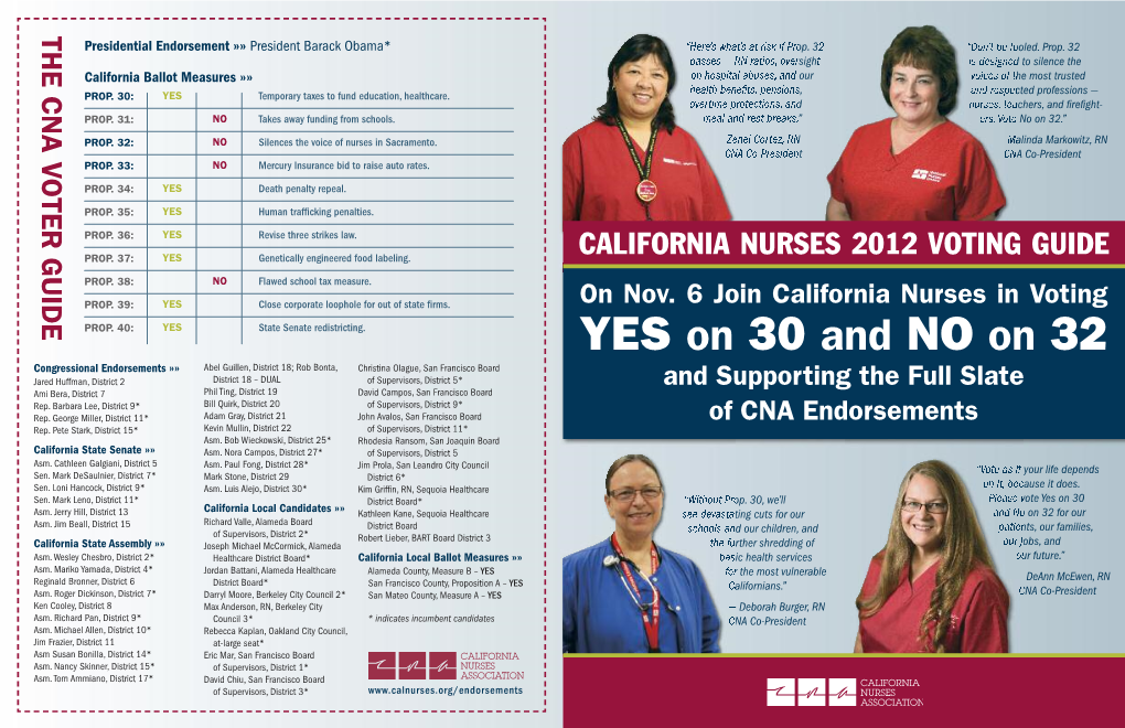 California Nurses Association Board of Directors in Voting YES on 30 and NO on 32