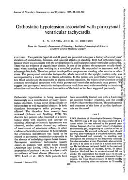 Orthostatic Hypotension Associated with Paroxysmal Ventricular Tachycardia