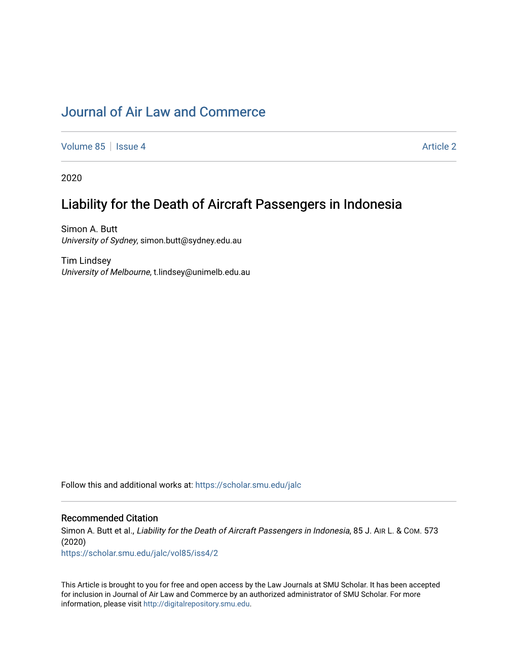 Liability for the Death of Aircraft Passengers in Indonesia