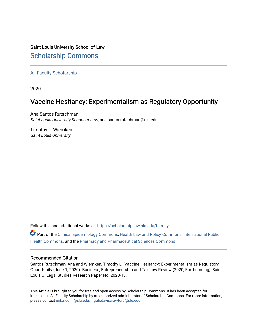 Vaccine Hesitancy: Experimentalism As Regulatory Opportunity