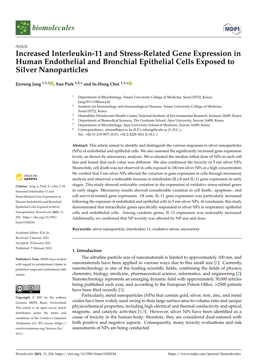 Increased Interleukin-11 and Stress-Related Gene Expression in Human Endothelial and Bronchial Epithelial Cells Exposed to Silver Nanoparticles