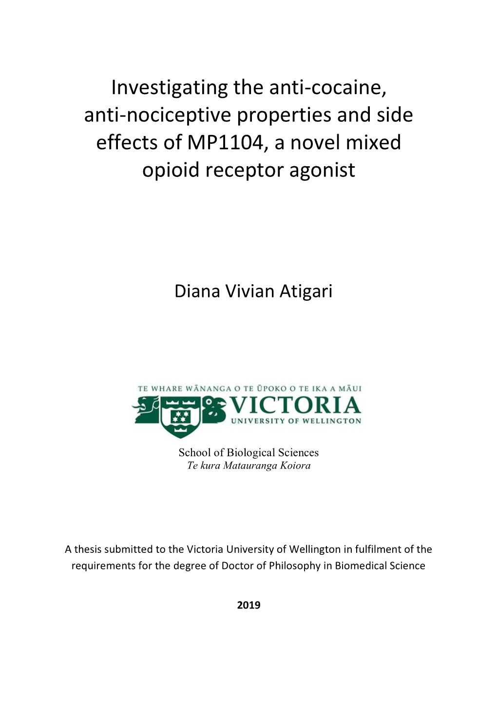 Investigating the Anti-Cocaine, Anti-Nociceptive Properties and Side Effects of MP1104, a Novel Mixed Opioid Receptor Agonist