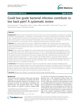 Could Low Grade Bacterial Infection Contribute to Low Back Pain? a Systematic Review