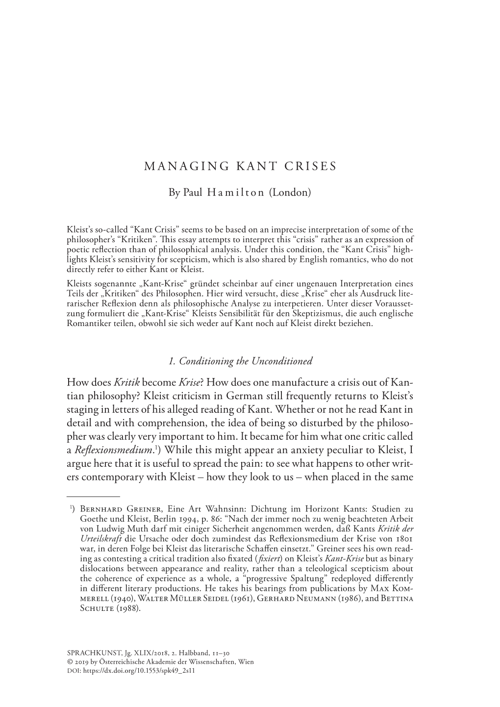 Managing Kant Crises