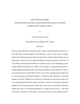 THE DYNAMICS of PUBLIC GOODS PROVISION in MULTI-ETHNIC COMMUNITIES ACROSS AFRICA by (Under the Direction Of