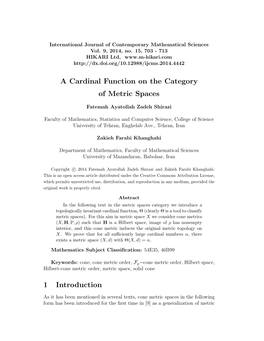 A Cardinal Function on the Category of Metric Spaces 1