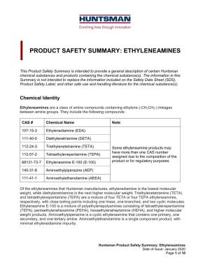 Product Safety Summary: Ethyleneamines