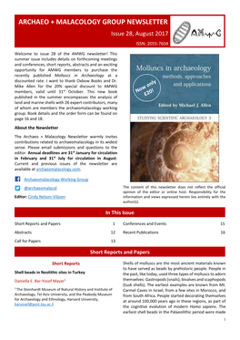 Archaeo + Malacology Group Newsletter