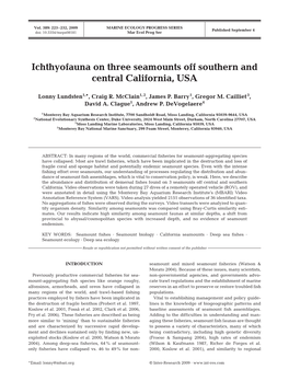 Ichthyofauna on Three Seamounts Off Southern and Central California, USA