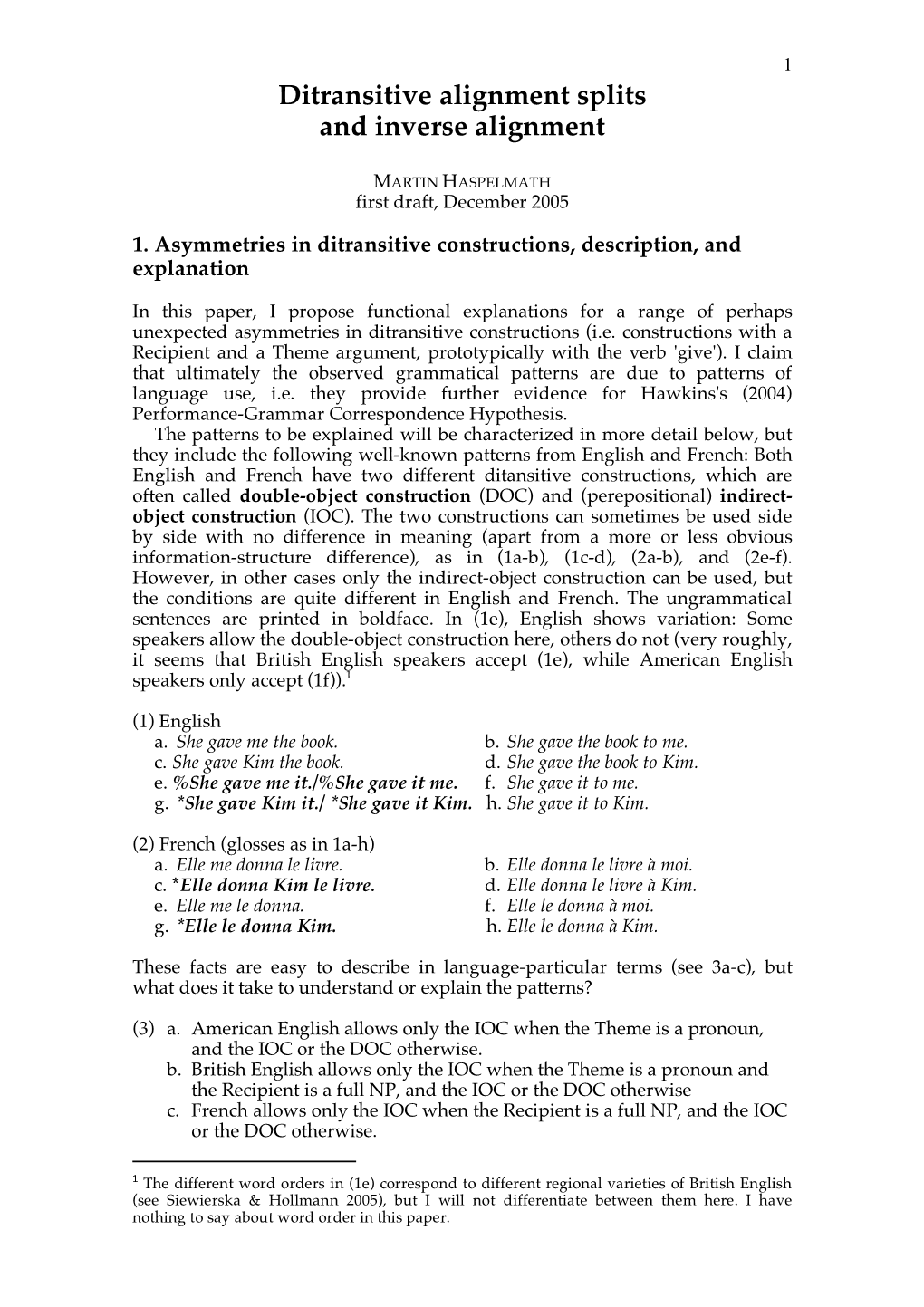 Ditransitive Alignment Splits and Inverse Alignment