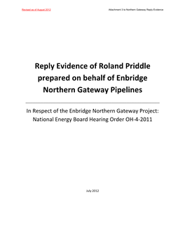 Reply Evidence of Roland Priddle Prepared on Behalf of Enbridge Northern Gateway Pipelines