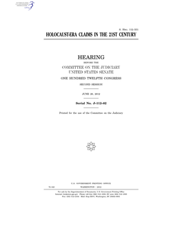 Holocaust-Era Claims in the 21St Century Hearing