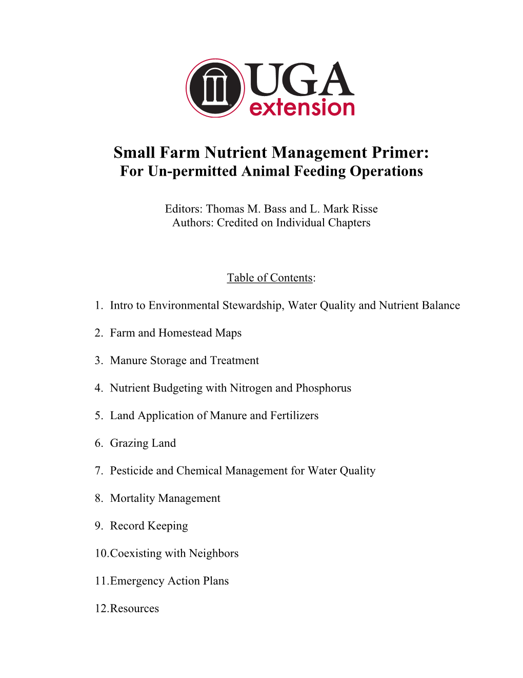 Small Farm Nutrient Management Primer: for Un-Permitted Animal Feeding Operations