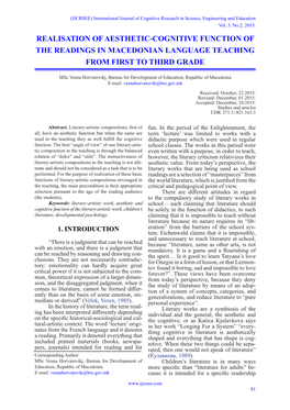 Realisation of Aesthetic-Cognitive Function of the Readings in Macedonian Language Teaching from First to Third Grade