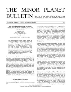 The Minor Planet Bulletin (Warner Et Al., 2009A)